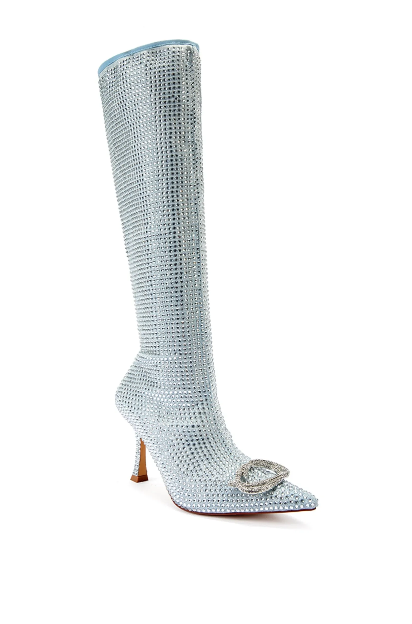 CONFECTION-DENIM STRETCH KNEE-HIGH STILETTO BOOT