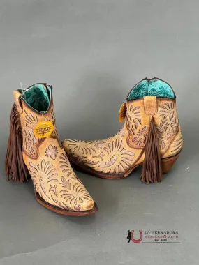 CORRAL SHORT BOOT LD SAND/SILVER INLAY & EMBROIDERY & FRINGES SHORT BOOT