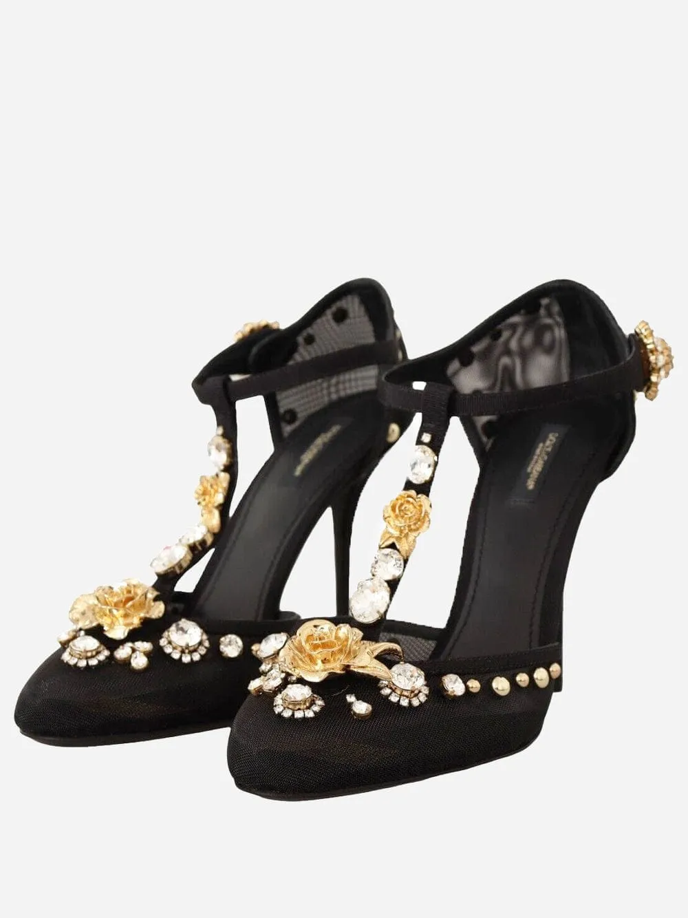 Crystal Embellished T-strap Pumps