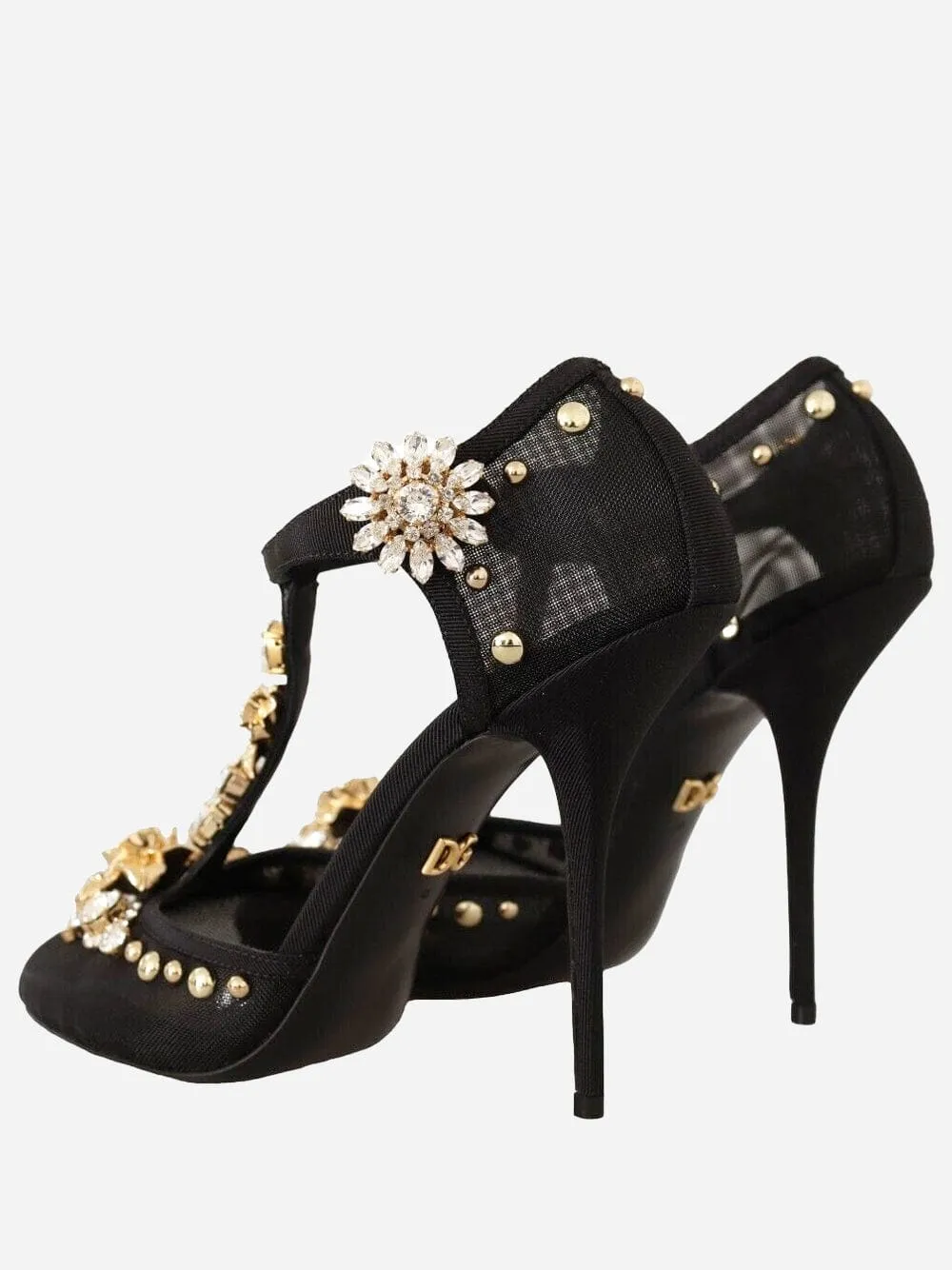 Crystal Embellished T-strap Pumps