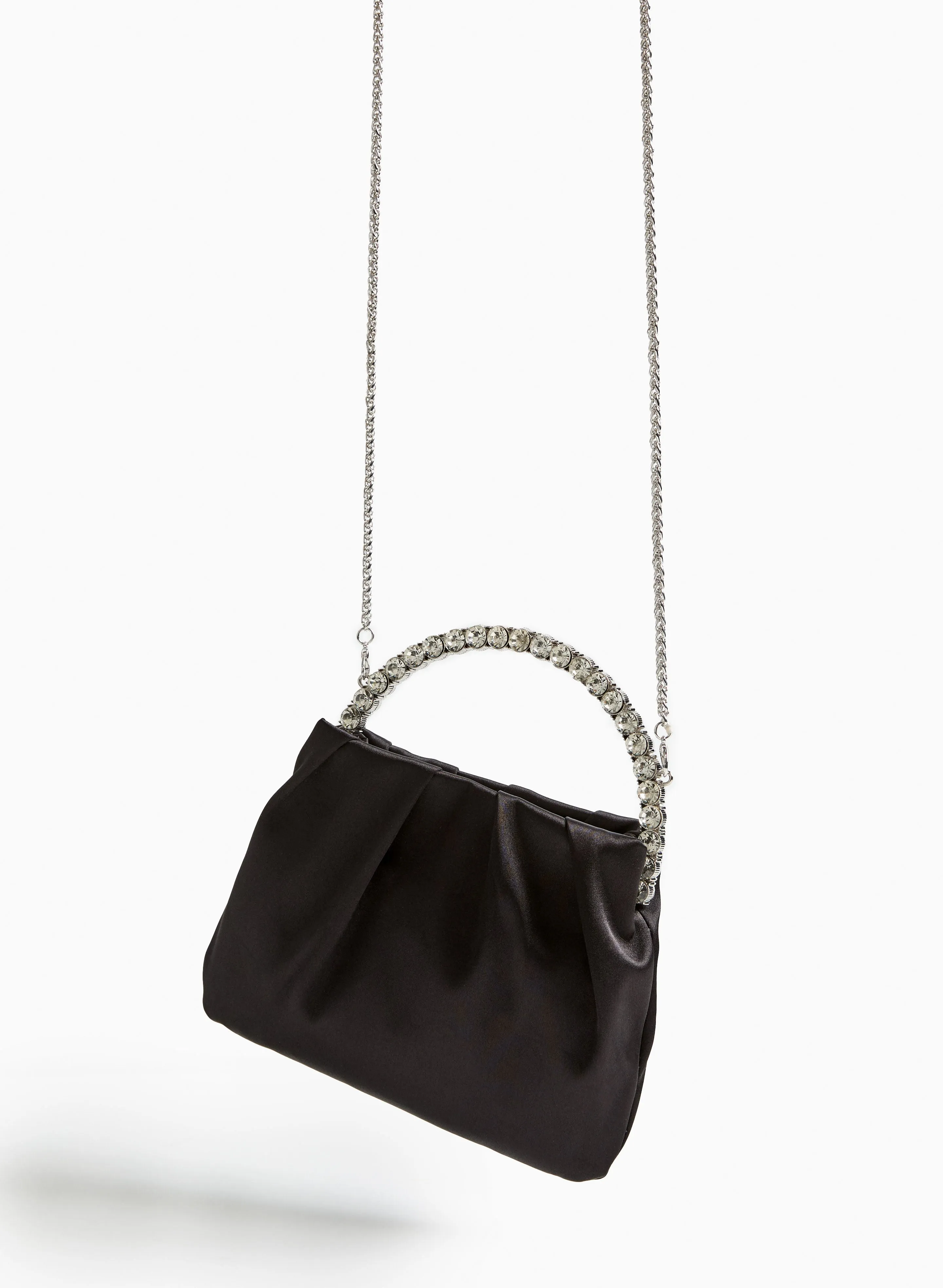 Crystal Handle Satin Clutch
