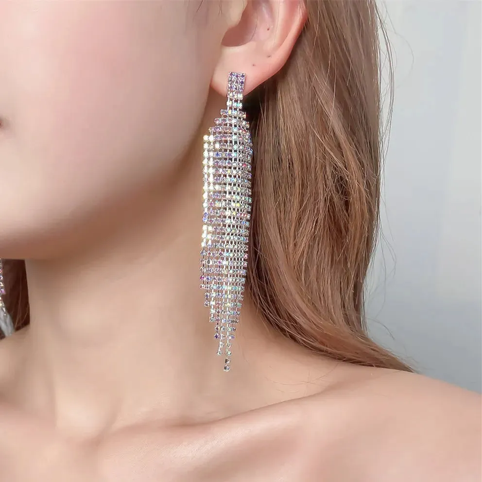 Crystal Rhinestone Long Drop Earrings