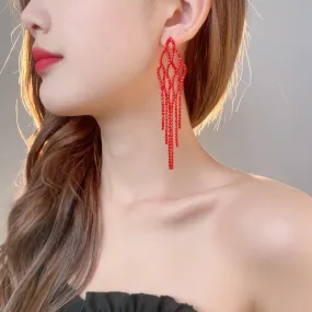 Crystal Rhinestone Long Drop Earrings