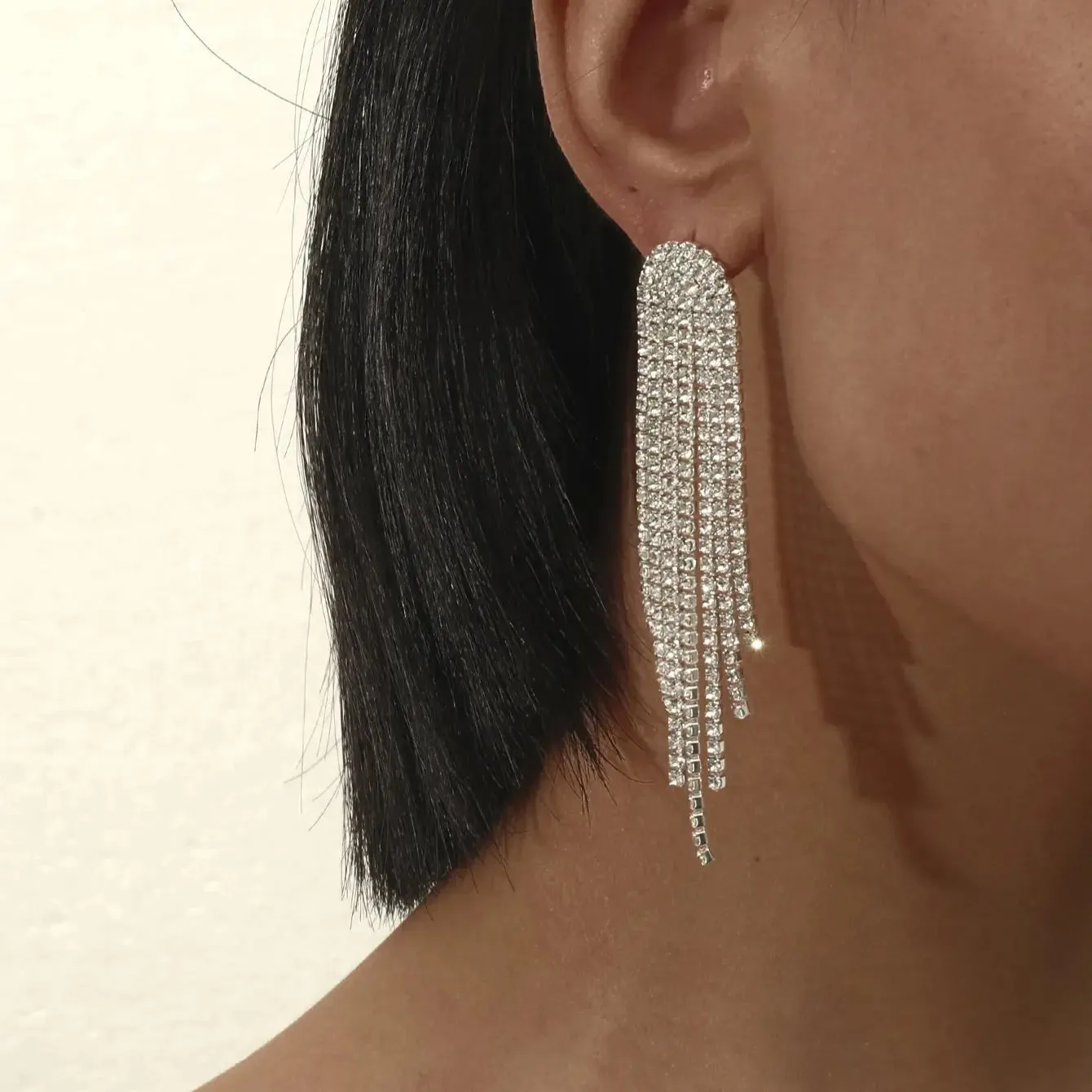 Crystal Rhinestone Long Drop Earrings