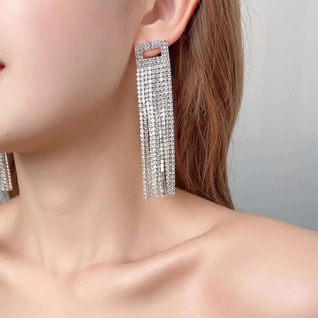 Crystal Rhinestone Long Drop Earrings