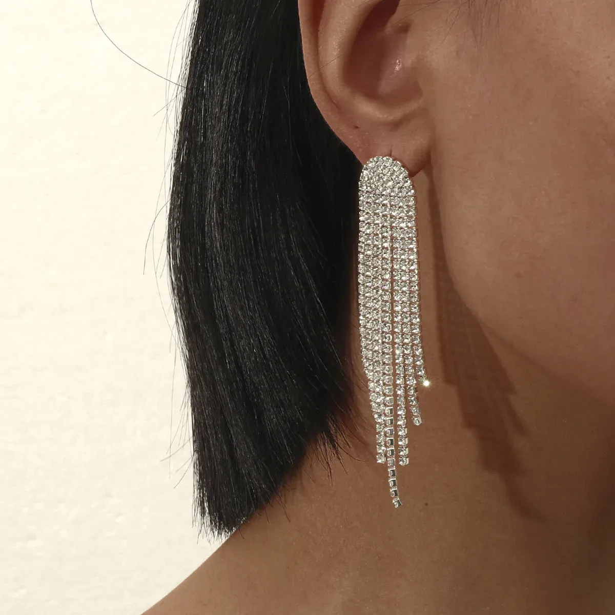 Crystal Rhinestone Long Drop Earrings