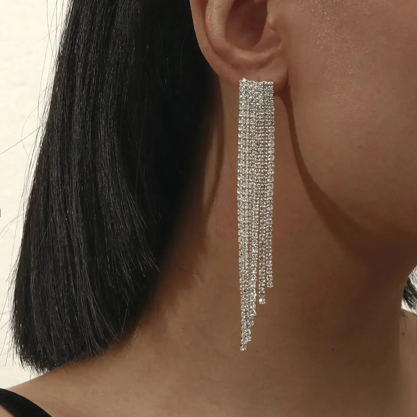 Crystal Rhinestone Long Drop Earrings