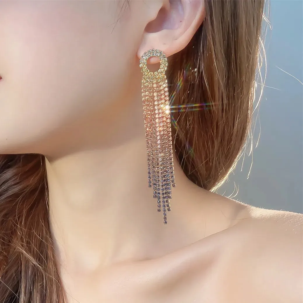 Crystal Rhinestone Long Drop Earrings