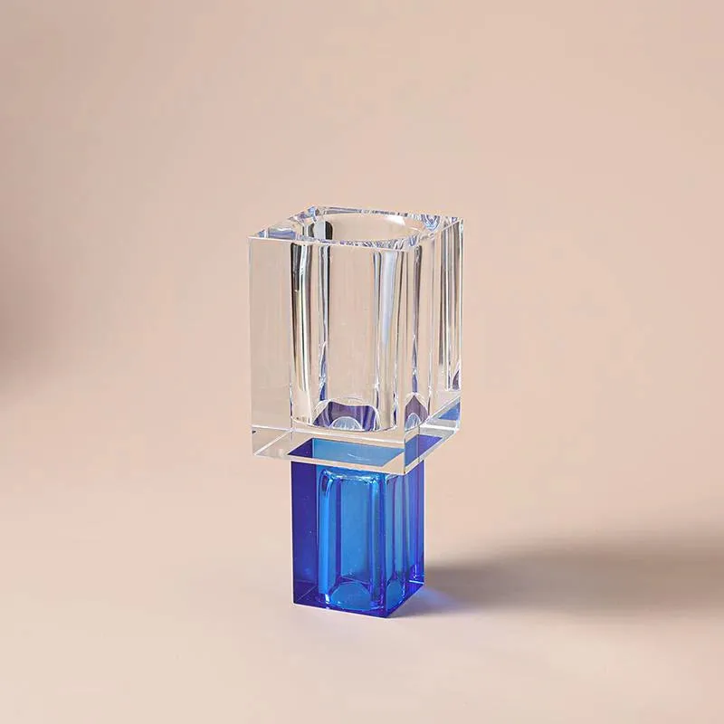 Crystal Square Vase With Colored Base-Large