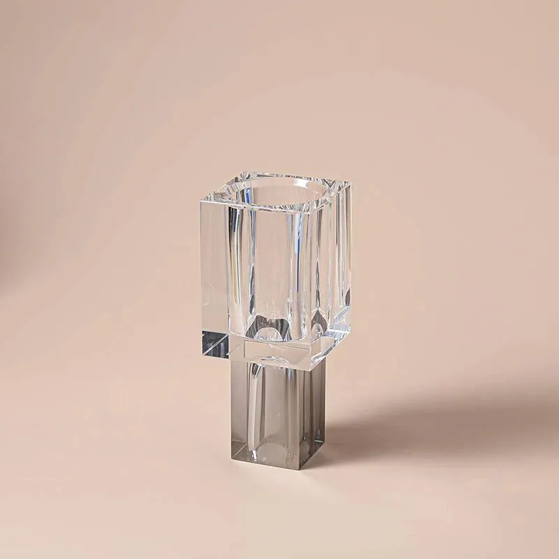 Crystal Square Vase With Colored Base-Large