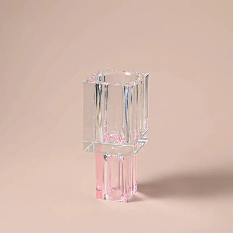 Crystal Square Vase With Colored Base-Large
