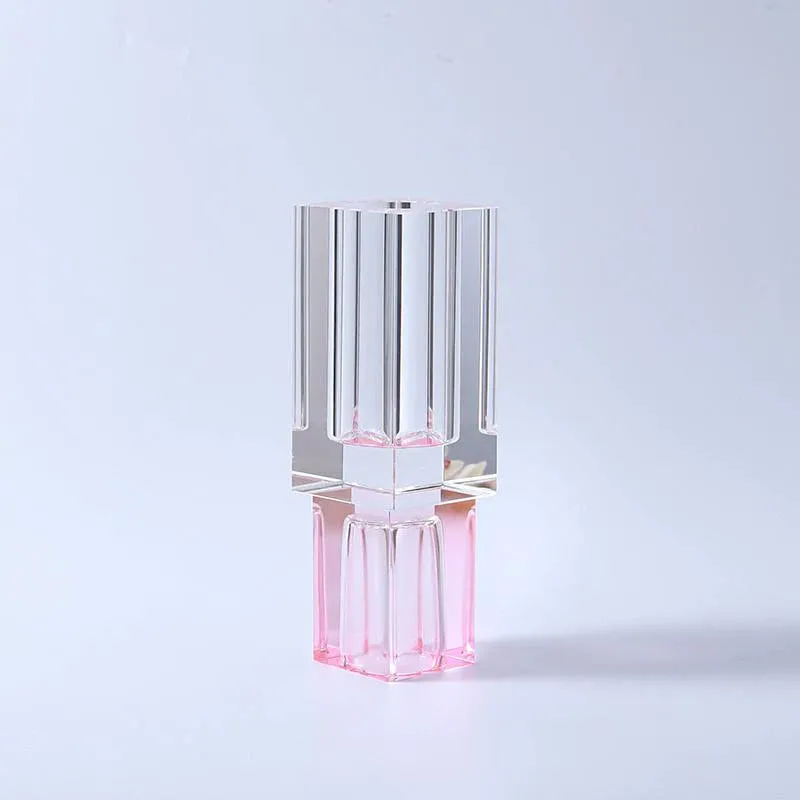 Crystal Square Vase With Colored Base-Large