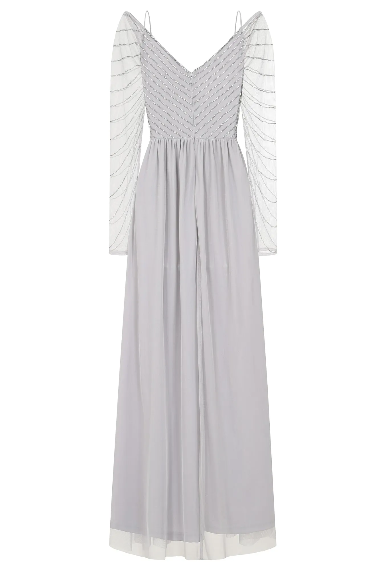 Denise Grey Cold Shoulder Embellished Maxi Dress