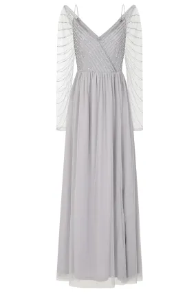 Denise Grey Cold Shoulder Embellished Maxi Dress