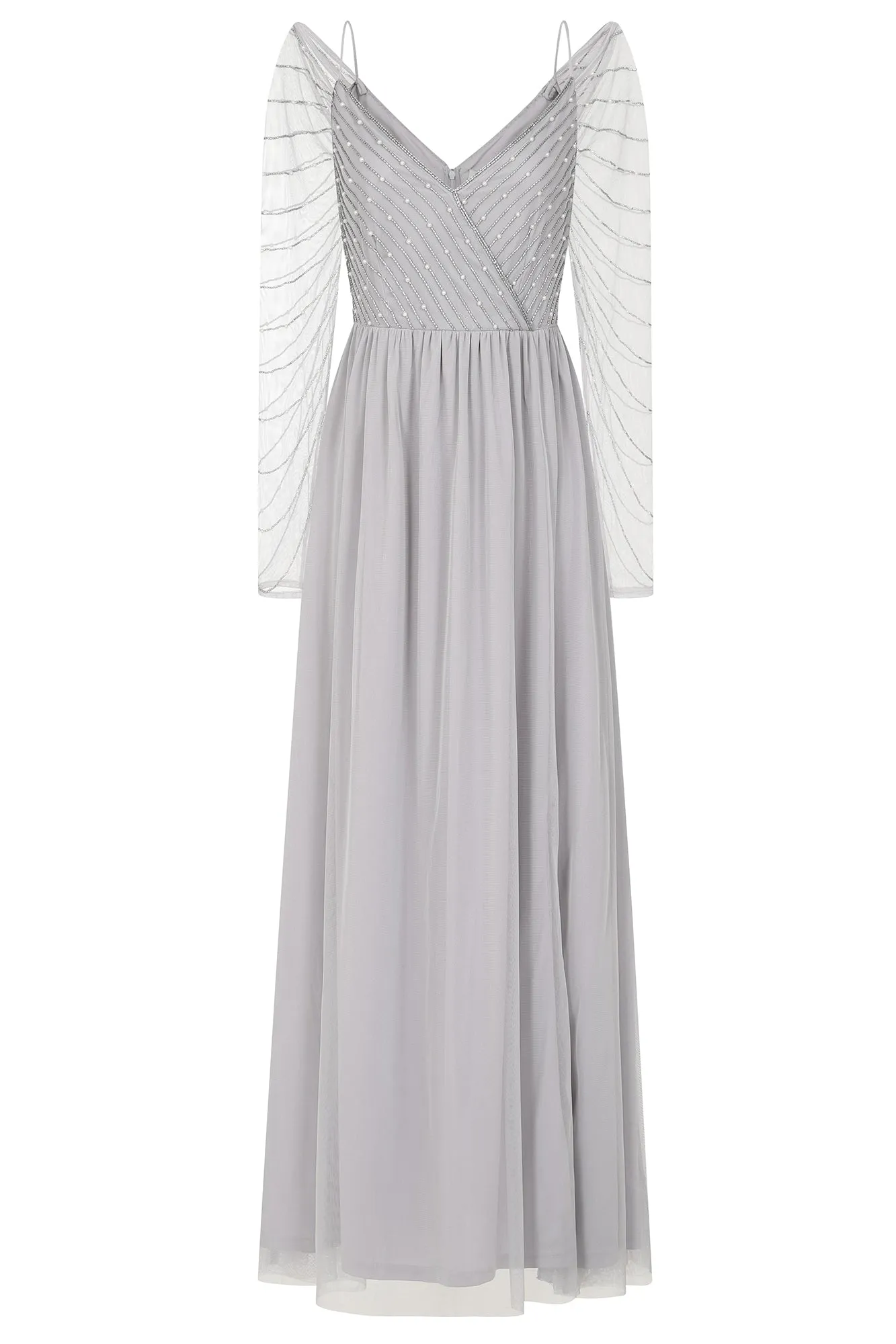 Denise Grey Cold Shoulder Embellished Maxi Dress