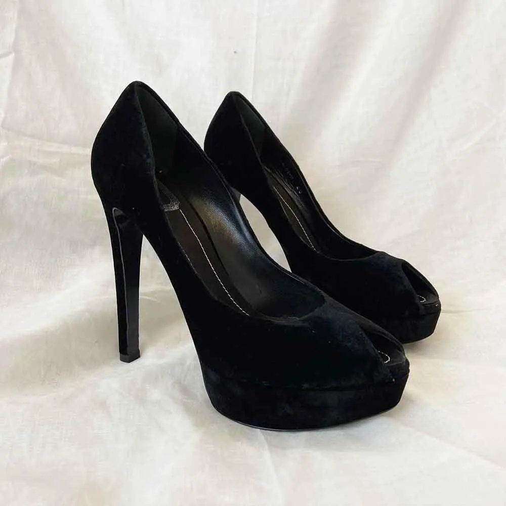 Dior Black Velvet Peep Toe Pumps, 40