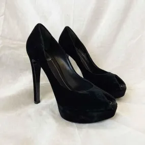 Dior Black Velvet Peep Toe Pumps, 40