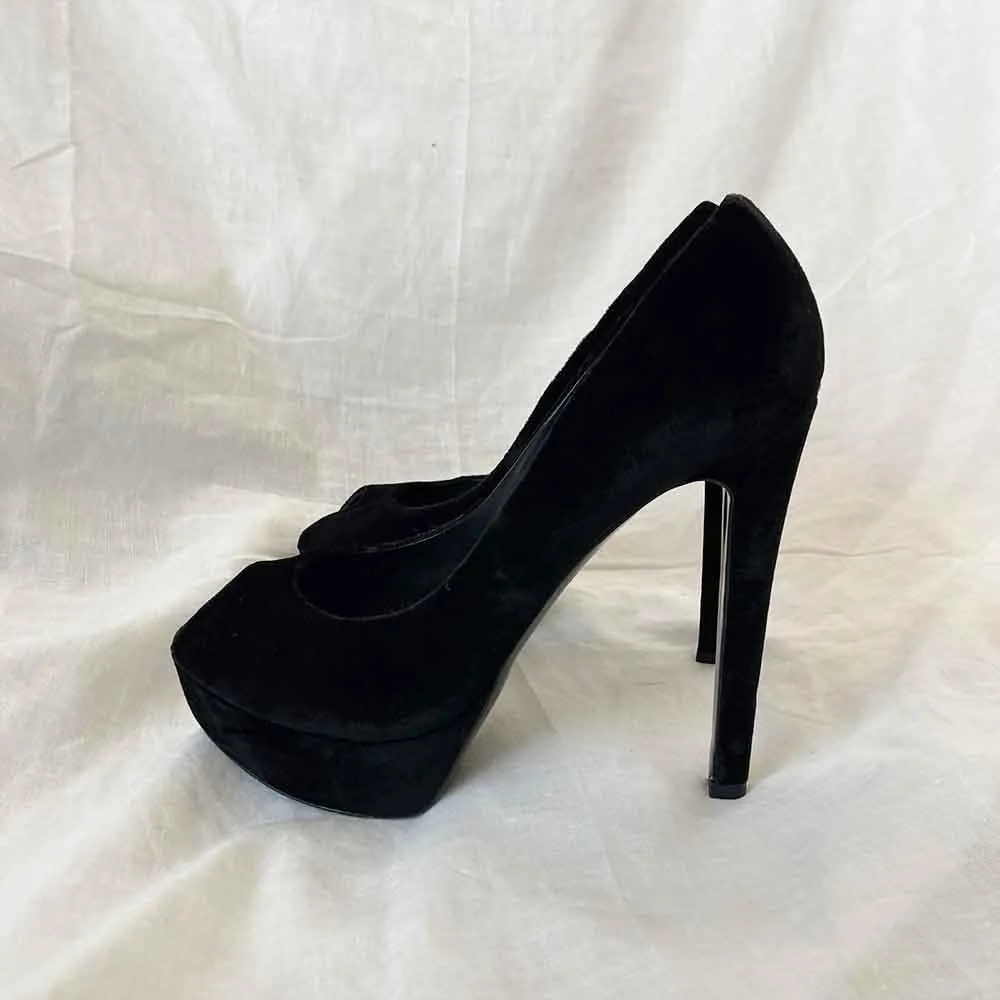 Dior Black Velvet Peep Toe Pumps, 40
