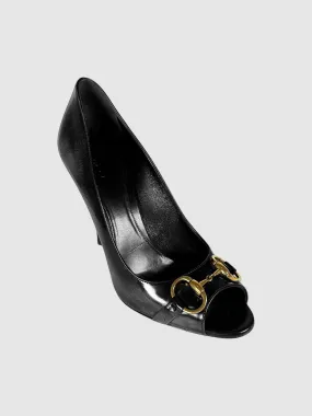 Distressed Horsebit Peep Toe Pumps - Size 10