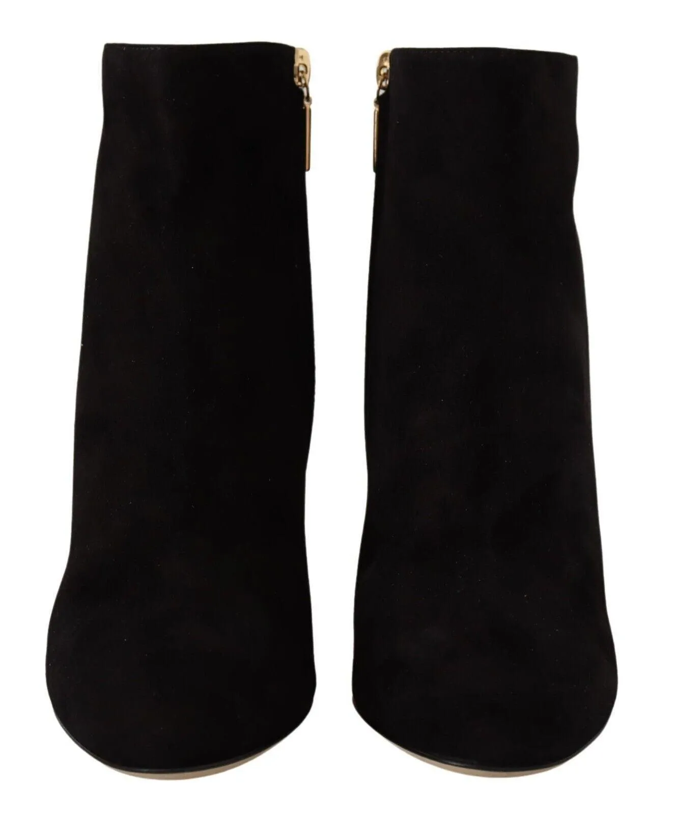 Dolce & Gabbana Black Suede Leather Crystal Heels Boots Shoes