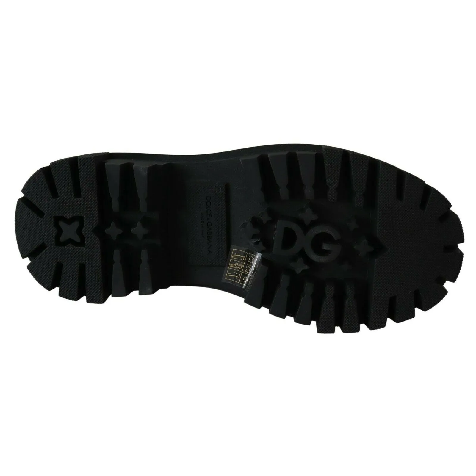 Dolce & Gabbana Elegant Black Leather Combat Boots with Crystal Detail