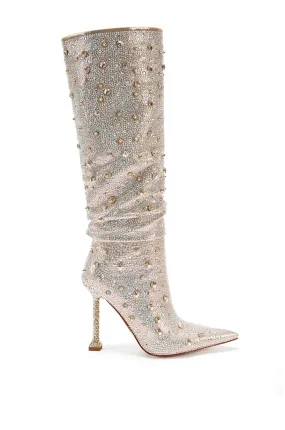 DOUGHTY-GOLD CRYSTAL KNEE-HIGH STILETTO BOOT