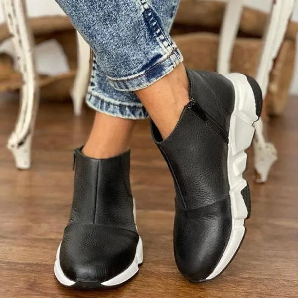Elegant Flat Vegan Leather Ankle Boots with Zipper for Women | Ideal for Everyday Wear