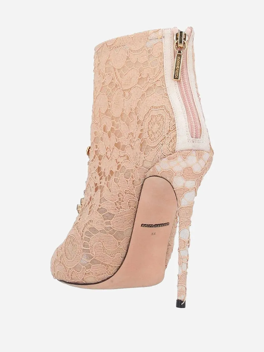 Embellished Lace Ankle Boots