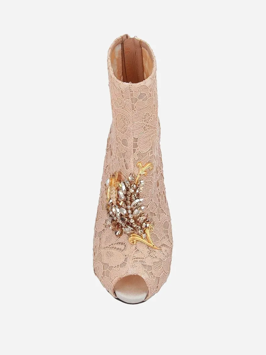 Embellished Lace Ankle Boots