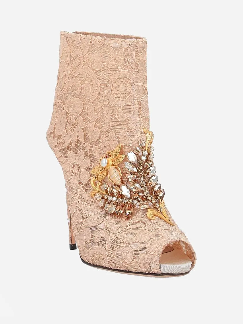 Embellished Lace Ankle Boots