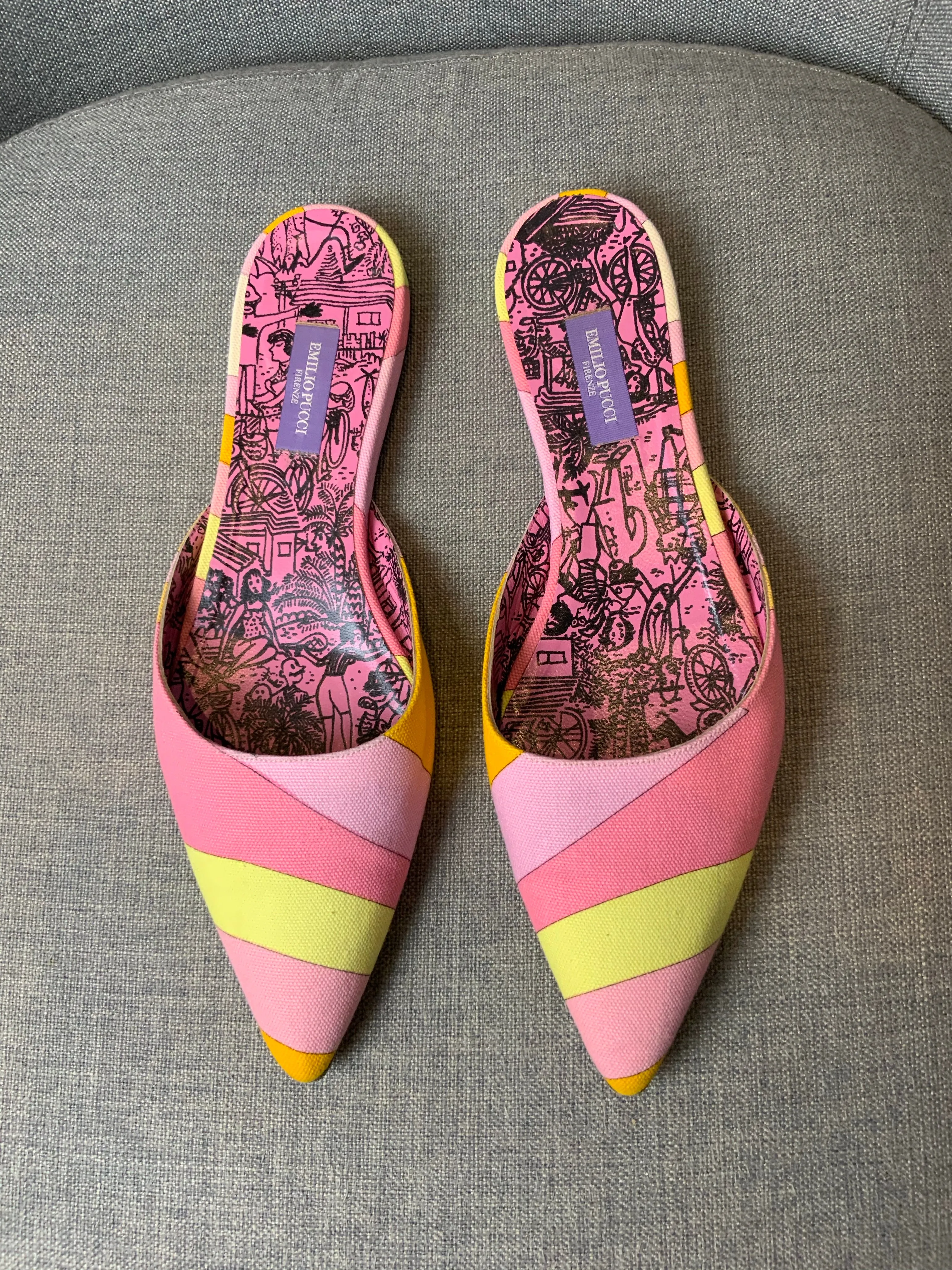 EMILIO PUCCI MULTI COLOR PRINTED MULES FLATS SIZE 39 US 9 UK 6 ladies