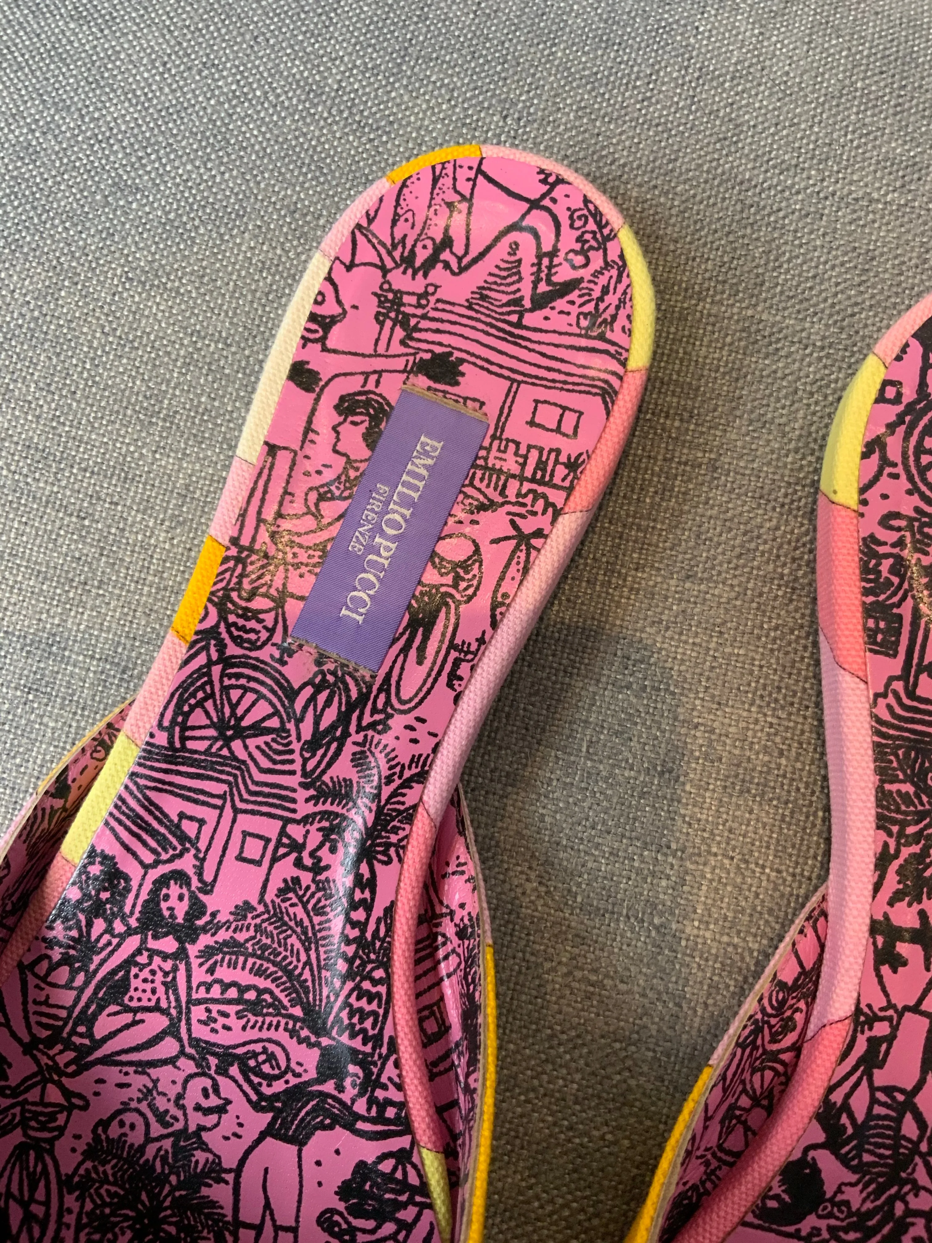 EMILIO PUCCI MULTI COLOR PRINTED MULES FLATS SIZE 39 US 9 UK 6 ladies