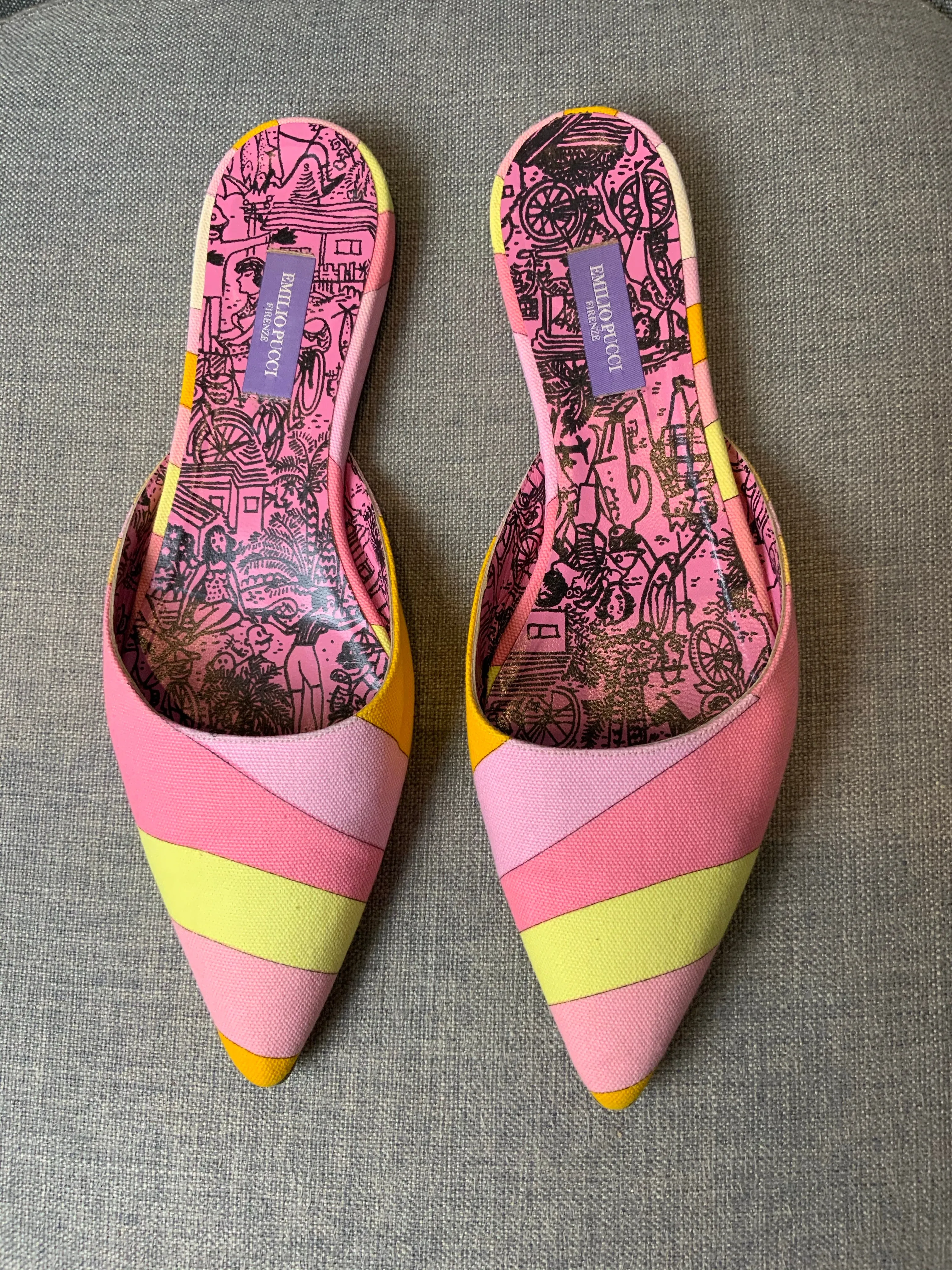 EMILIO PUCCI MULTI COLOR PRINTED MULES FLATS SIZE 39 US 9 UK 6 ladies