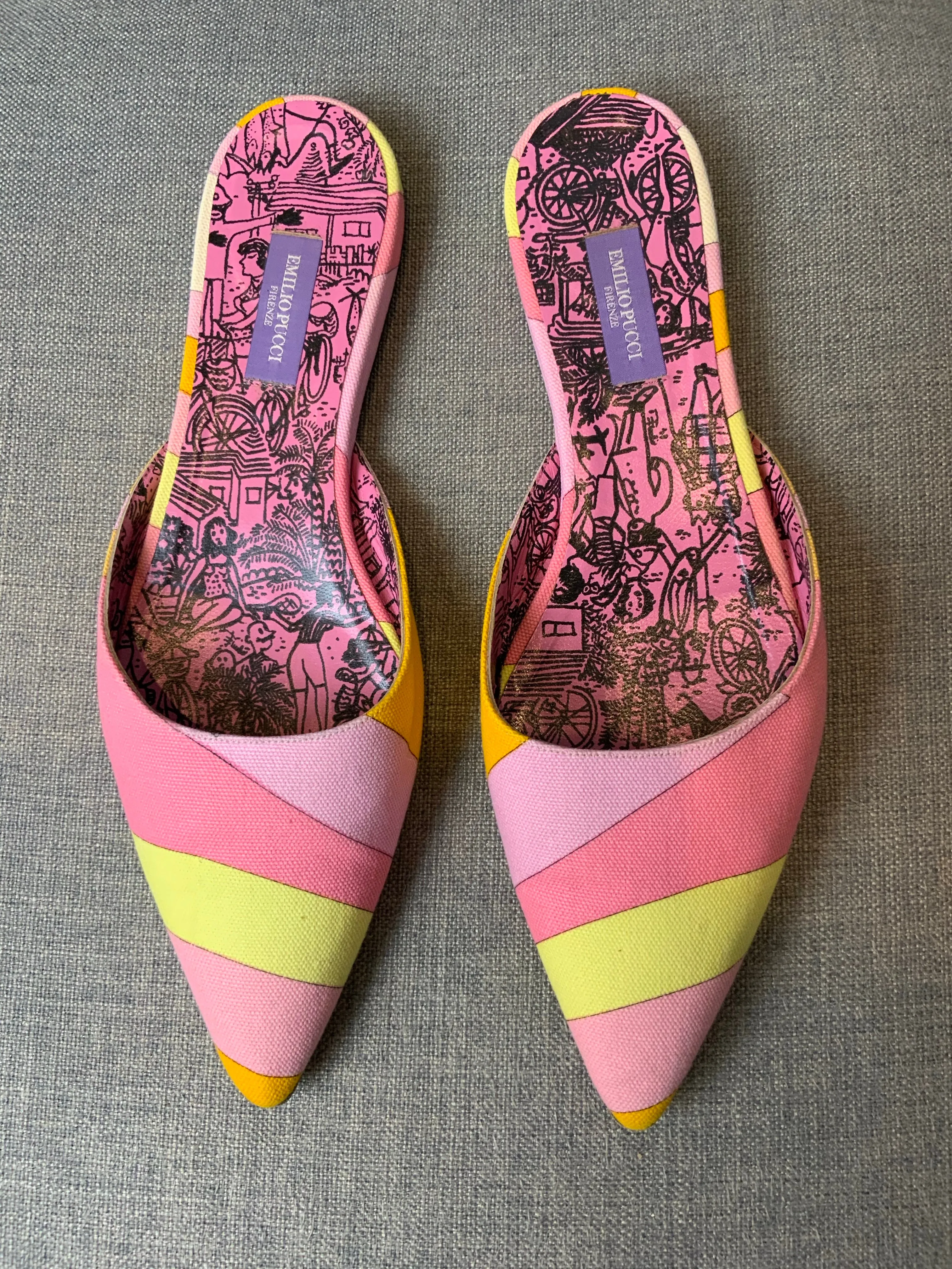 EMILIO PUCCI MULTI COLOR PRINTED MULES FLATS SIZE 39 US 9 UK 6 ladies