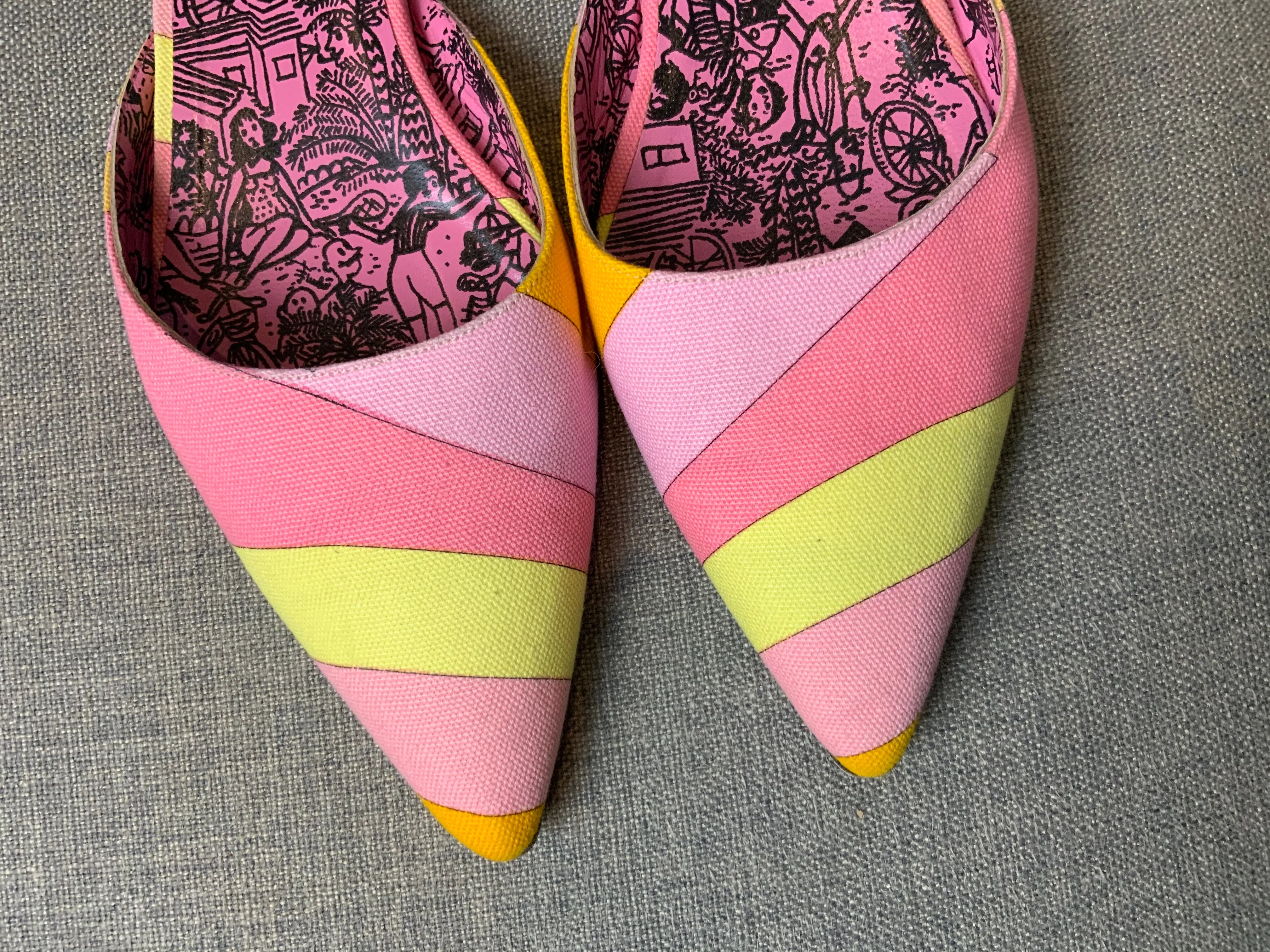 EMILIO PUCCI MULTI COLOR PRINTED MULES FLATS SIZE 39 US 9 UK 6 ladies