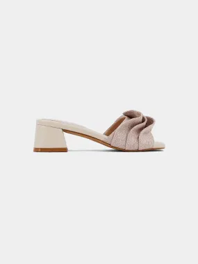 Frances Ruched Block Heel in Natural
