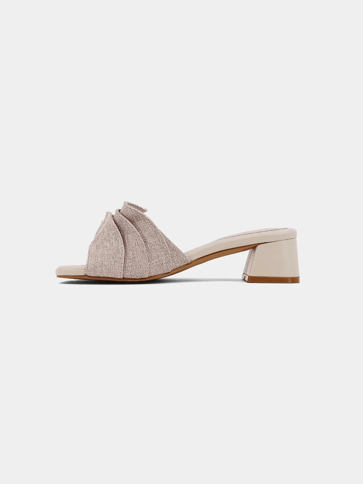 Frances Ruched Block Heel in Natural