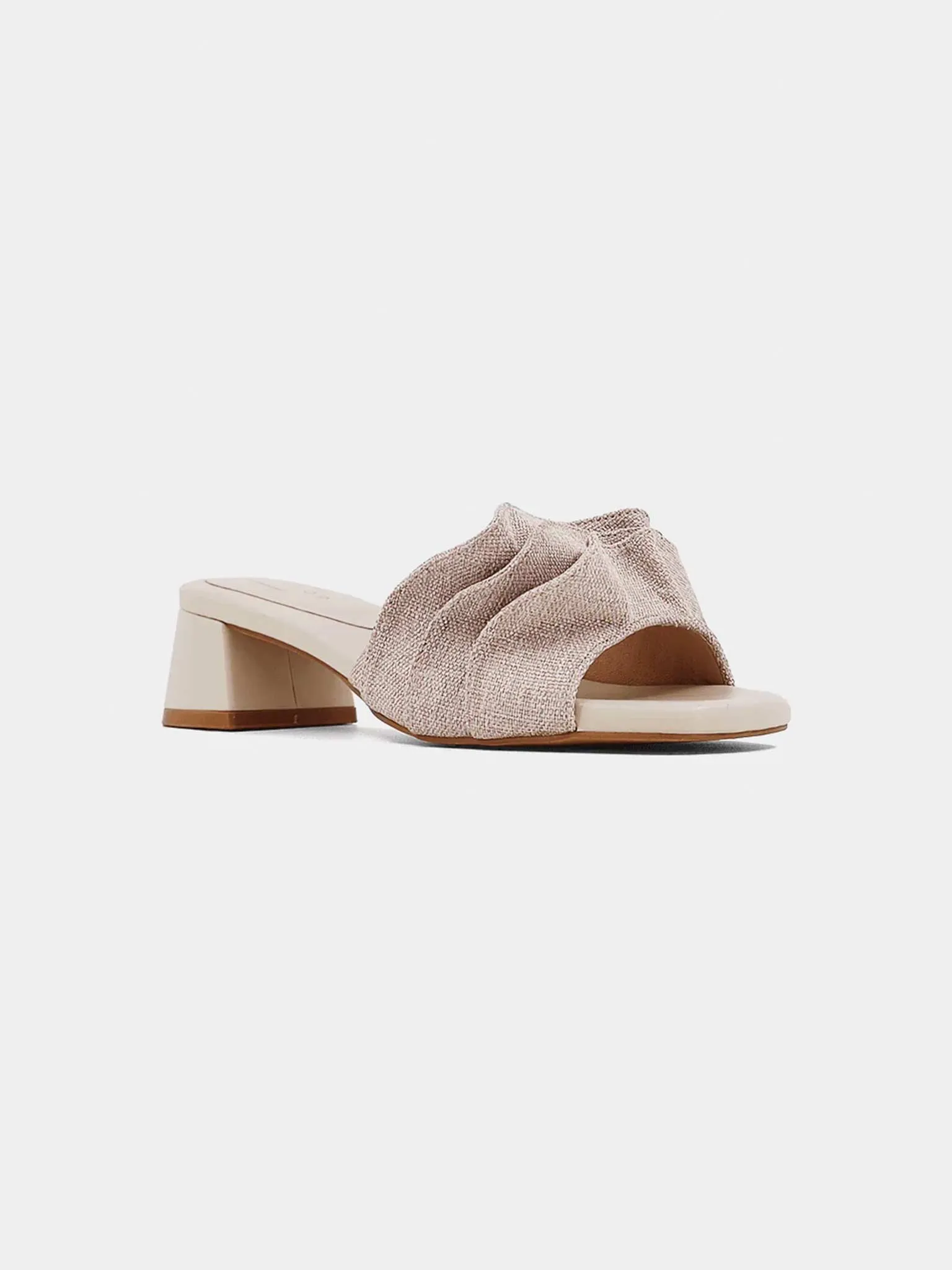 Frances Ruched Block Heel in Natural