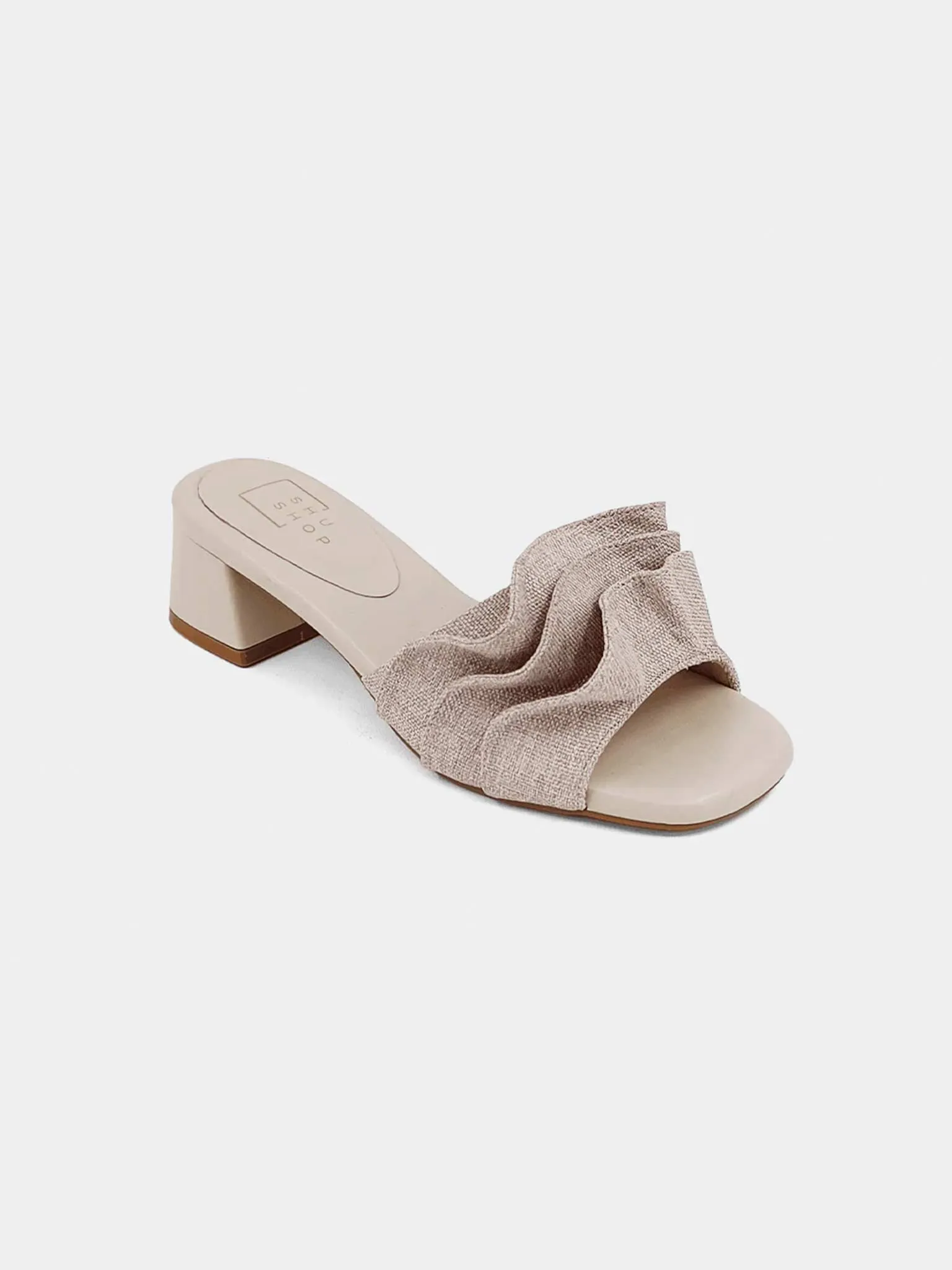 Frances Ruched Block Heel in Natural