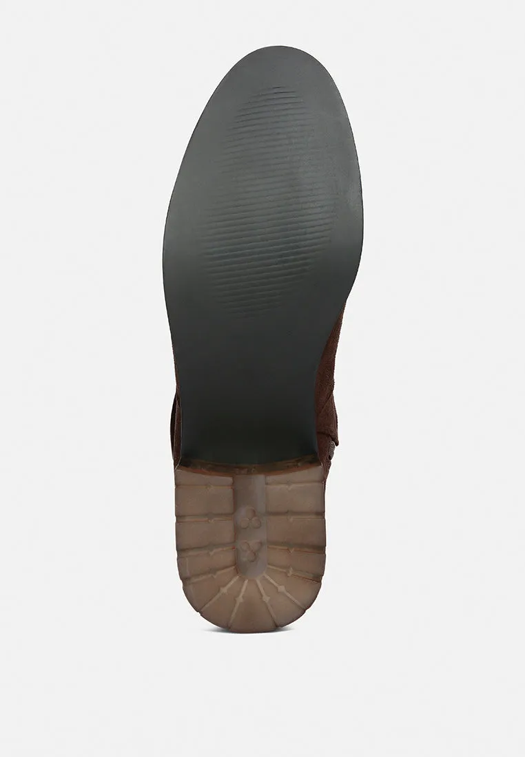 francesca tassels detail short heel calf boot