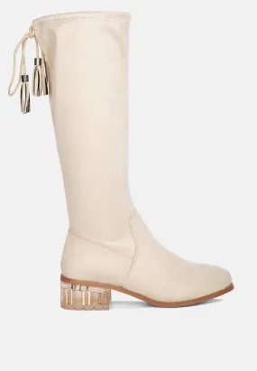 francesca tassels detail short heel calf boot