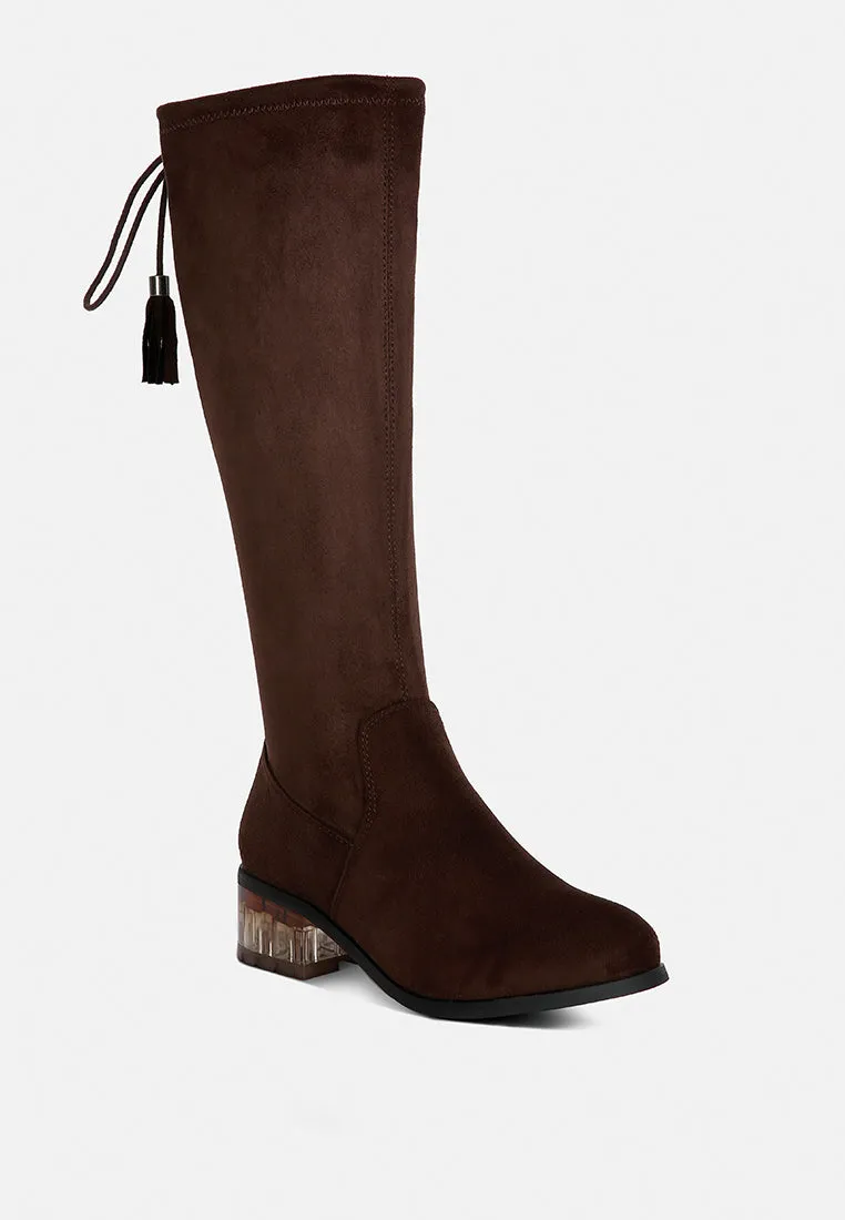 francesca tassels detail short heel calf boot