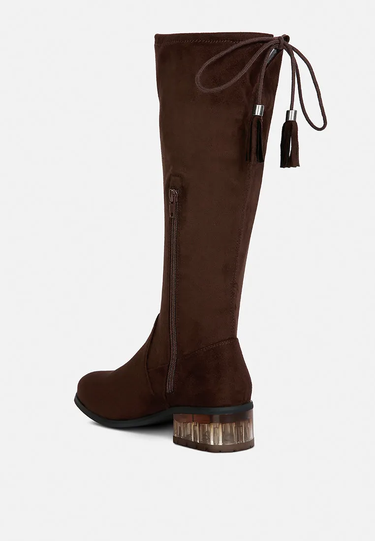 francesca tassels detail short heel calf boot