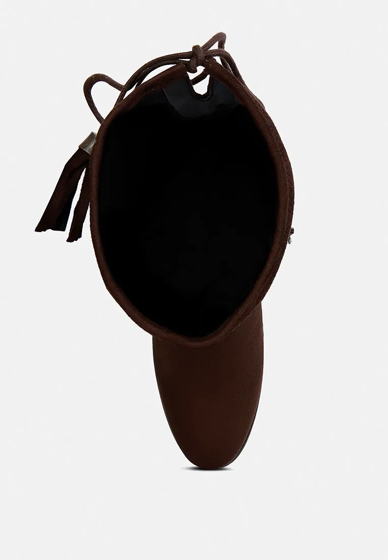 francesca tassels detail short heel calf boot