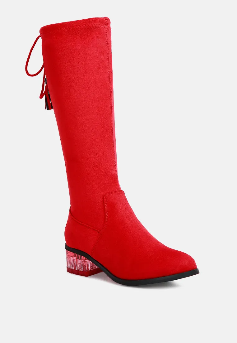 francesca tassels detail short heel calf boot