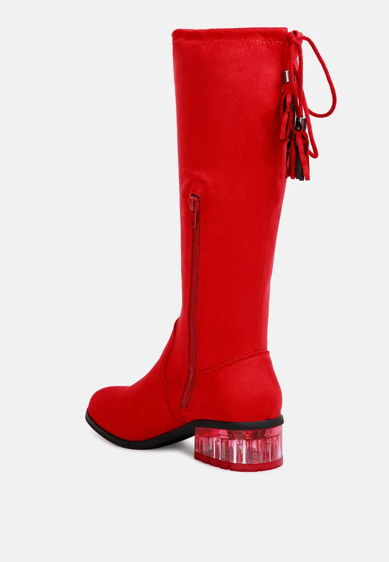 francesca tassels detail short heel calf boot