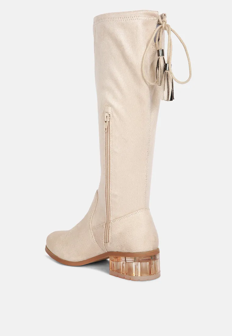 francesca tassels detail short heel calf boot