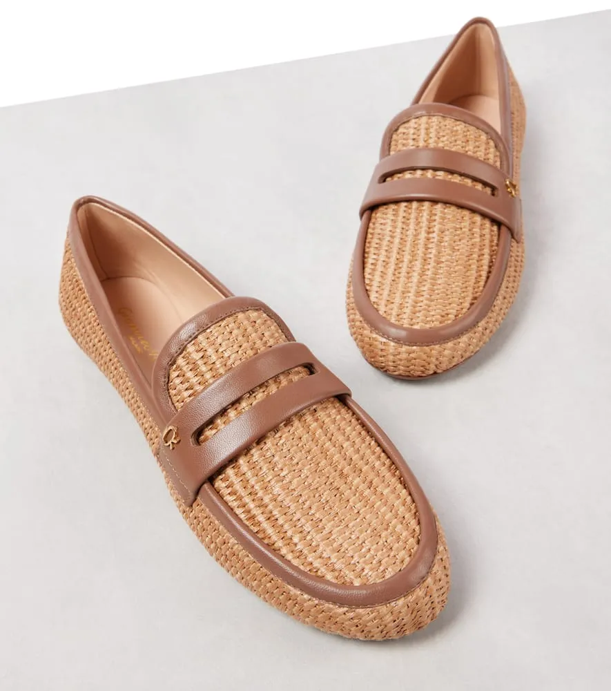 Gianvito Rossi Leather-trimmed raffia loafers