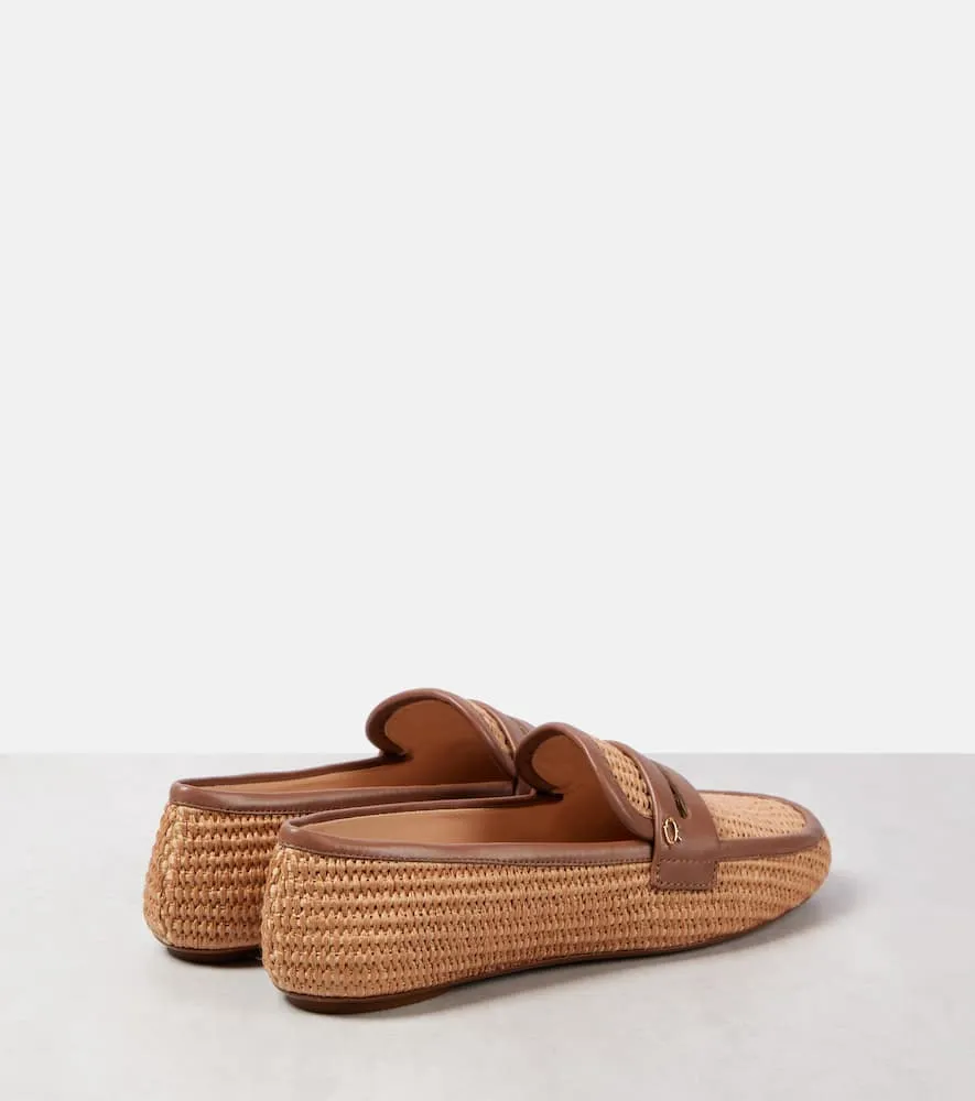 Gianvito Rossi Leather-trimmed raffia loafers