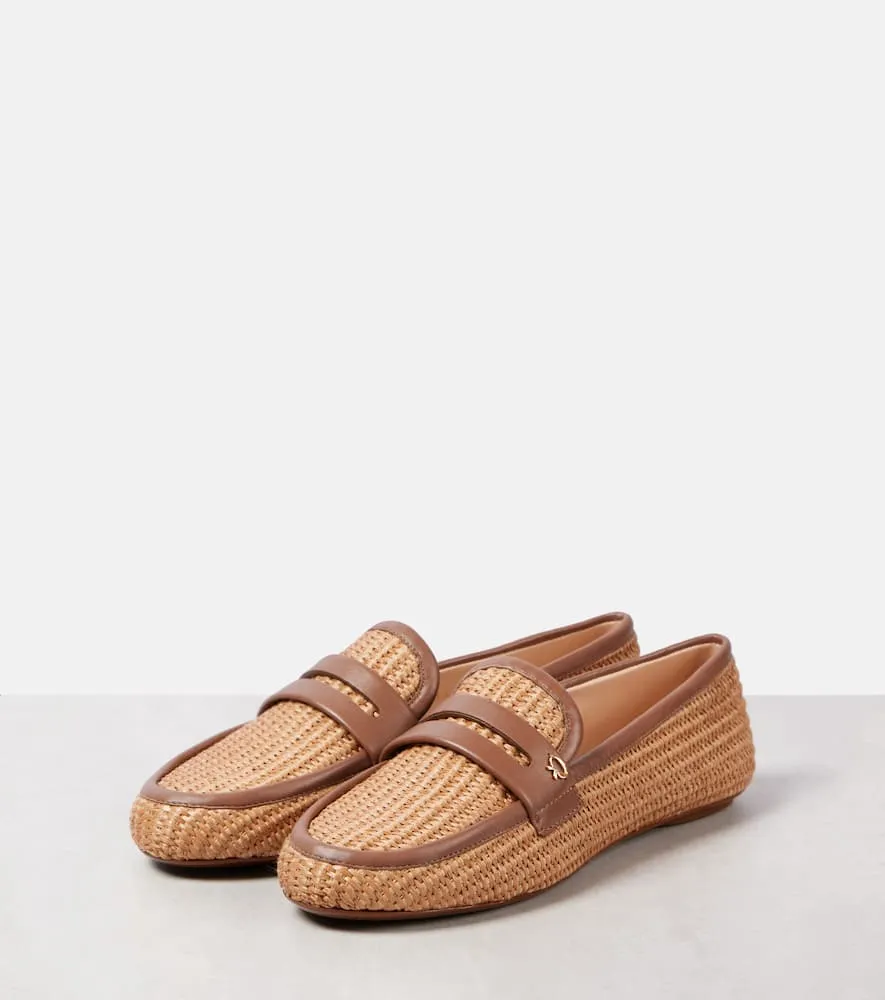 Gianvito Rossi Leather-trimmed raffia loafers